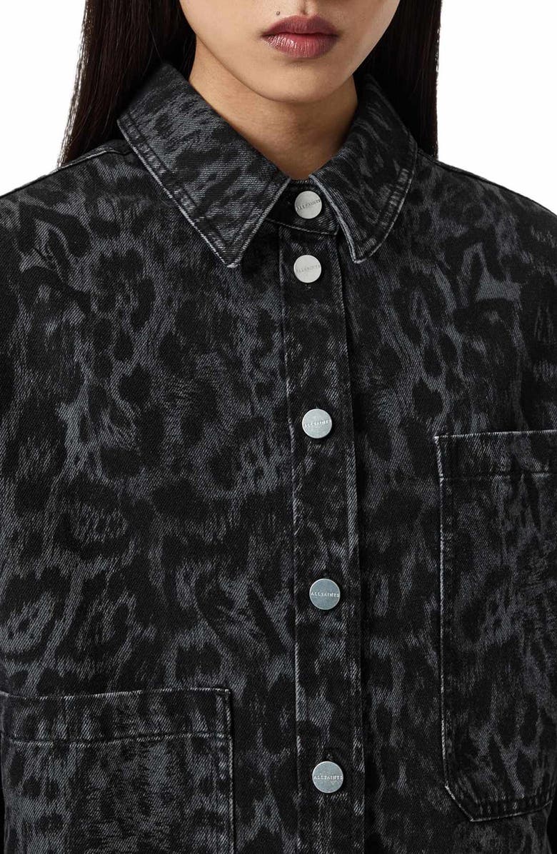 AllSaints Leopard Denim Jacket, Alternate, color, Leppo Black