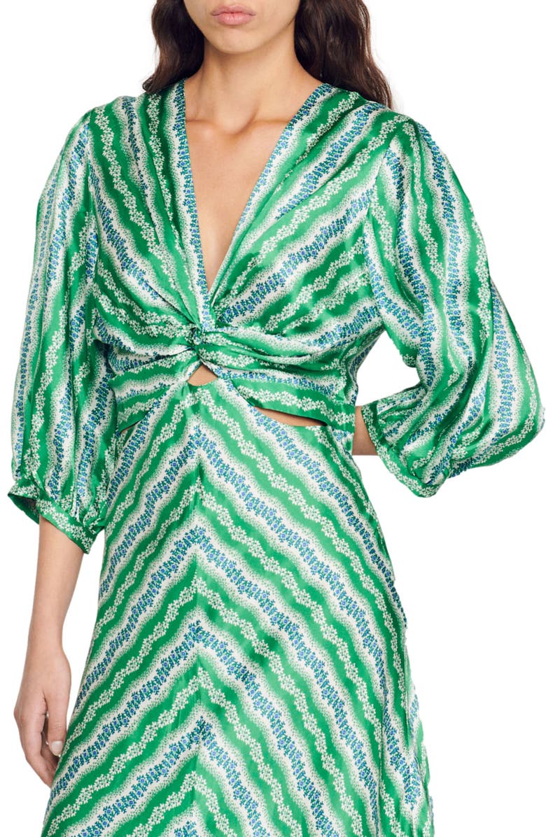 SANDRO Agnetta Maxi Dress, Alternate, color, Vert / Marine