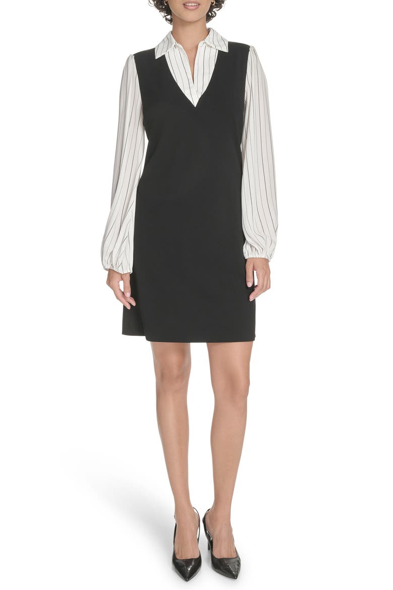 Tommy Hilfiger Pinstripe Long Sleeve Twofer Dress (Women)