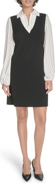 Tommy Hilfiger Pinstripe Long Sleeve Twofer Dress