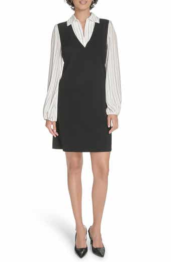 Pinstripe Long Sleeve Twofer Dress