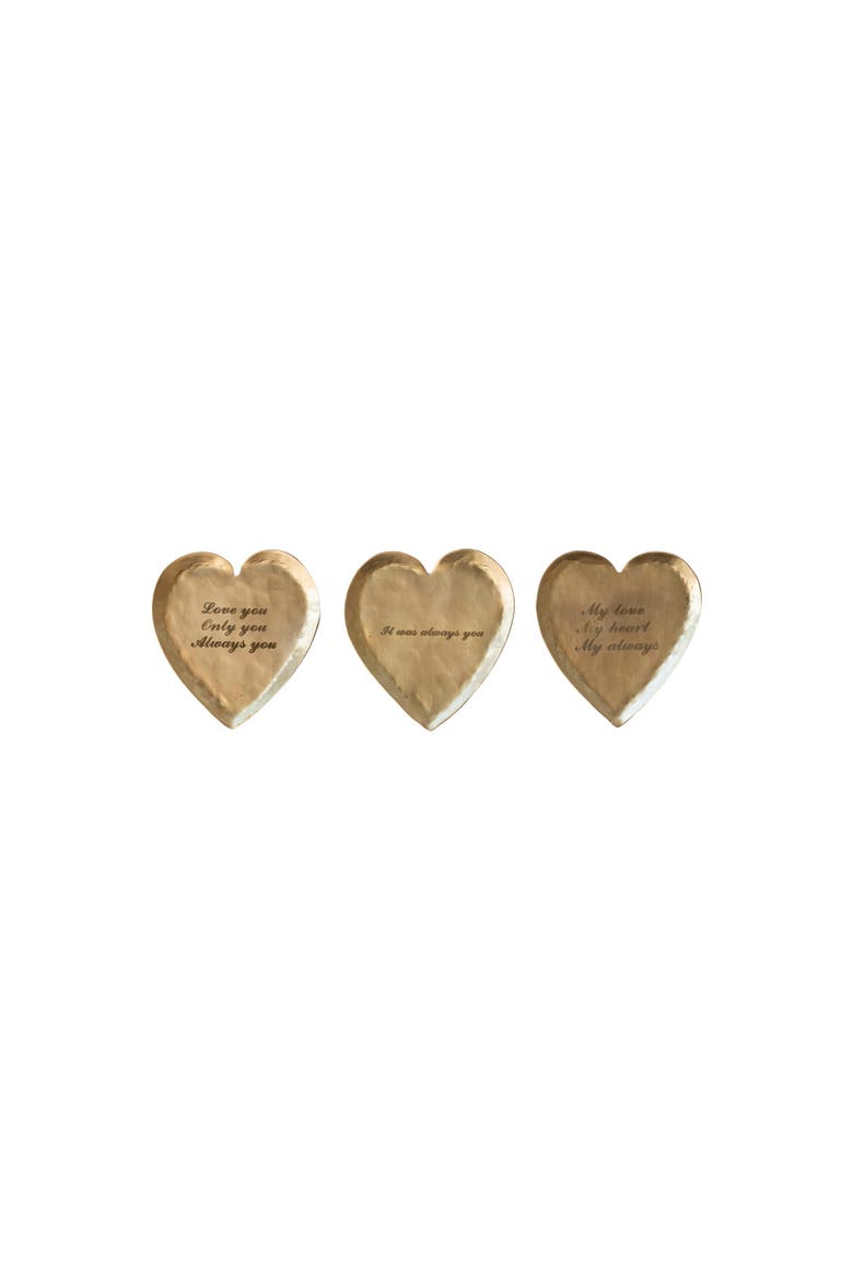 Decorative Brass Heart Shaped Dish with Sayings, Gold, Set of 3, Main, color, Gold