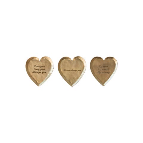 Decorative Brass Heart Shaped Dish with Sayings, Gold, Set of 3