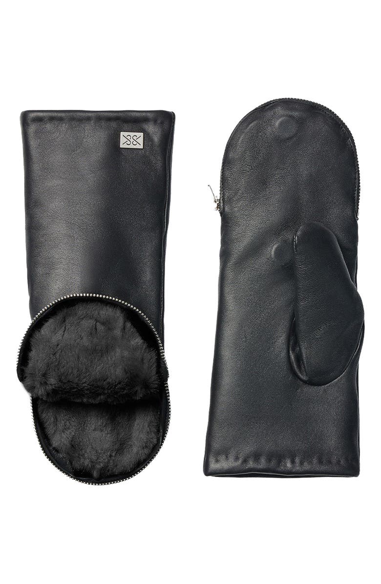 Soia & Kyo Leather Zip Top Mittens with Faux Fur Lining, Main, color, 