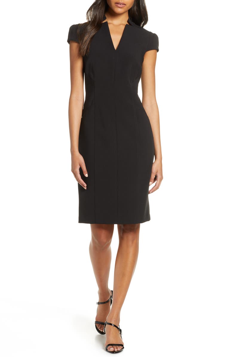 Tahari Star Neck Cap Sleeve Stretch Crepe Sheath Dress, Main, color, 