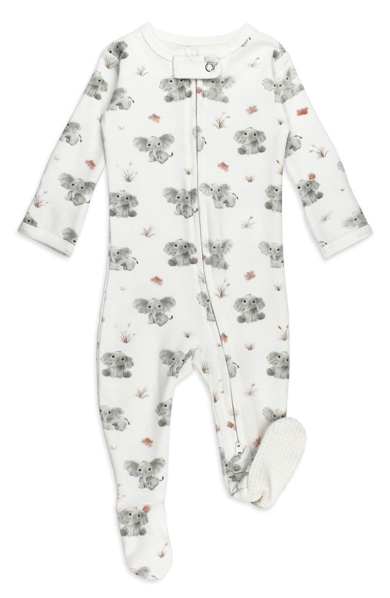 L'ovedbaby Baby Elephant Organic Cotton Zip Footie, Main, color, Baby Elephant