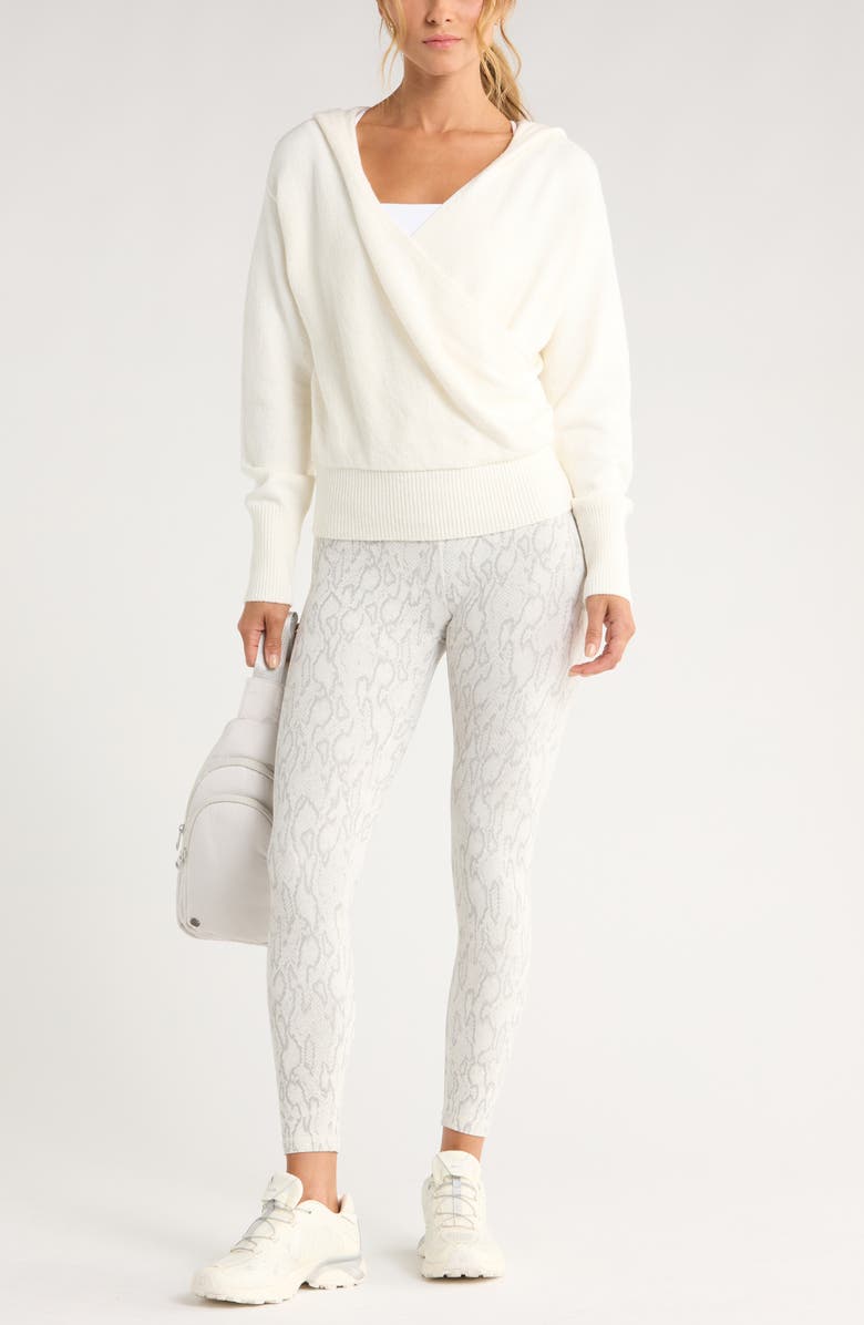 Zella Surplice Hoodie Sweater, Alternate, color, Ivory Egret