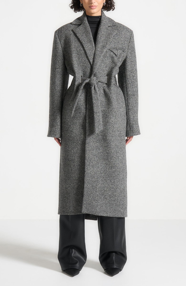 Manière De Voir Jena Wide Shoulder Wool Coat with Cinch Belt, Alternate, color, Grey