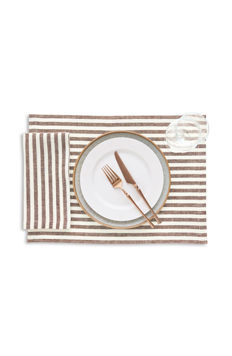 Solino Home Linen Dinner Napkins - Amalfi Stripe, 20" x 20", Alternate, color, Brown And Cream