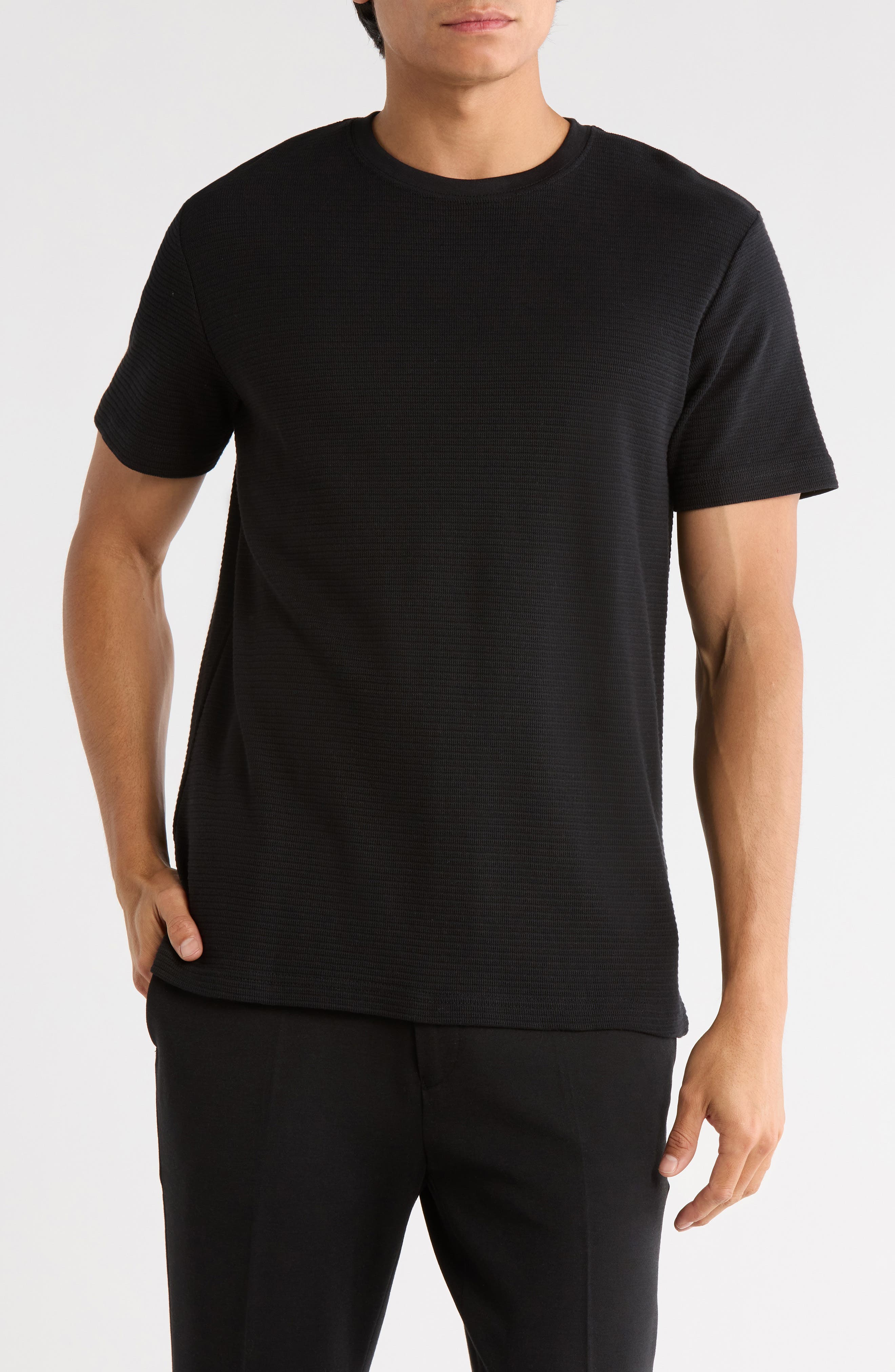 DENIM AND FLOWER Horizontal Stripe Textured Knit T-Shirt