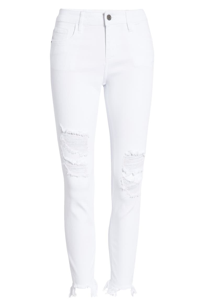 Ripped Raw Step Hem Ankle Skinny Jeans, Alternate, color, WHITE