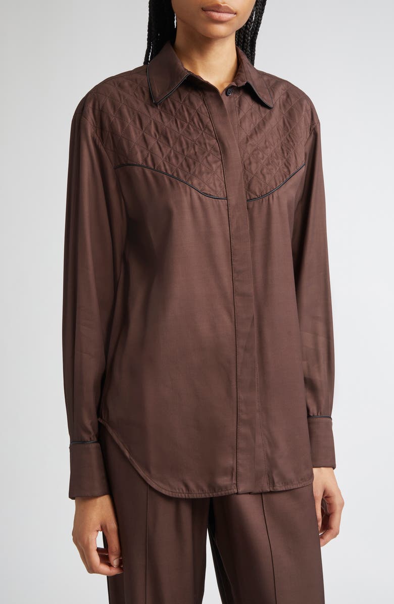 Golden Goose Journey Quilted Yoke Button-Up Shirt, Alternate, color, Coffee Bean