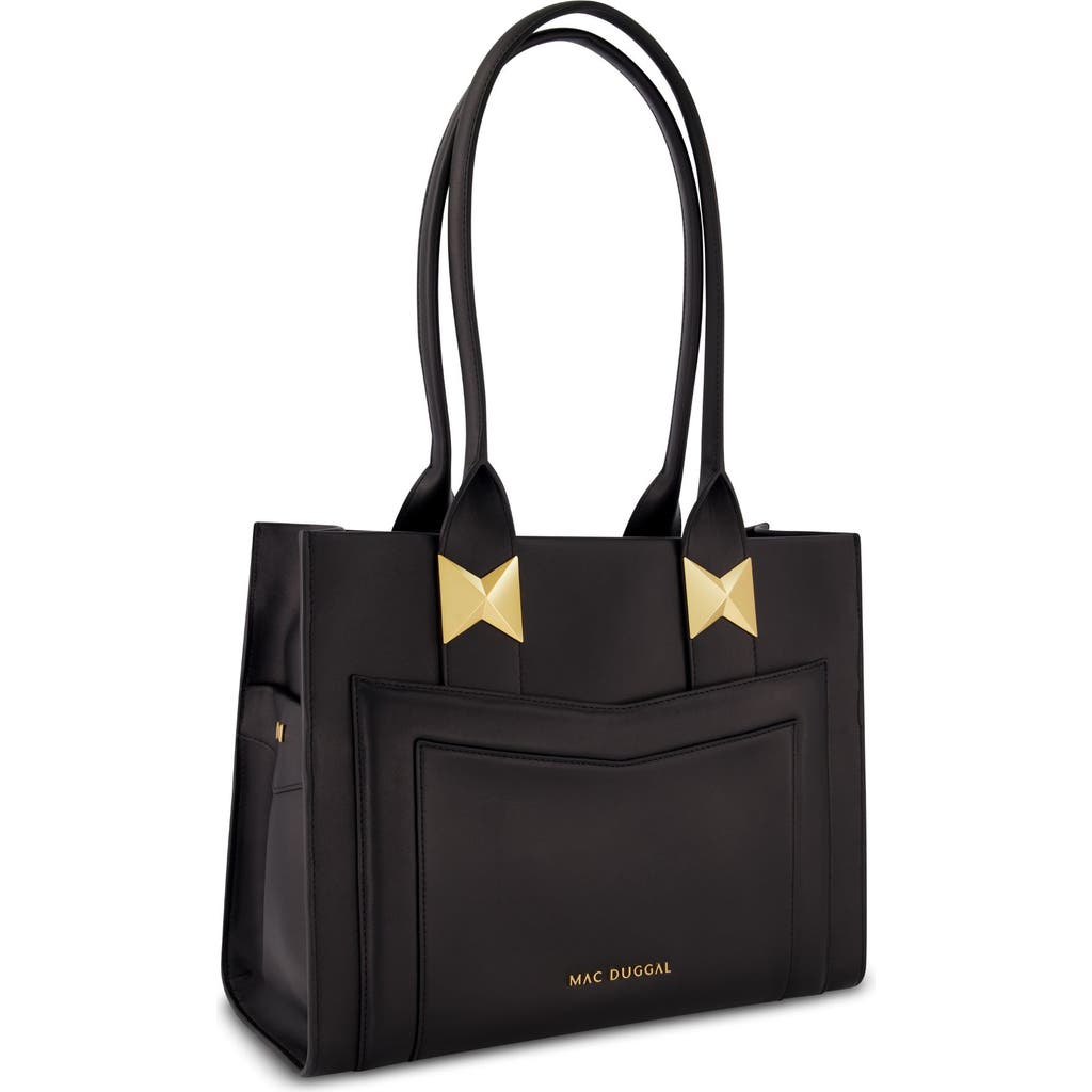 Mac Duggal Gold Plated Hardware Large Leather Tote Bag In Black