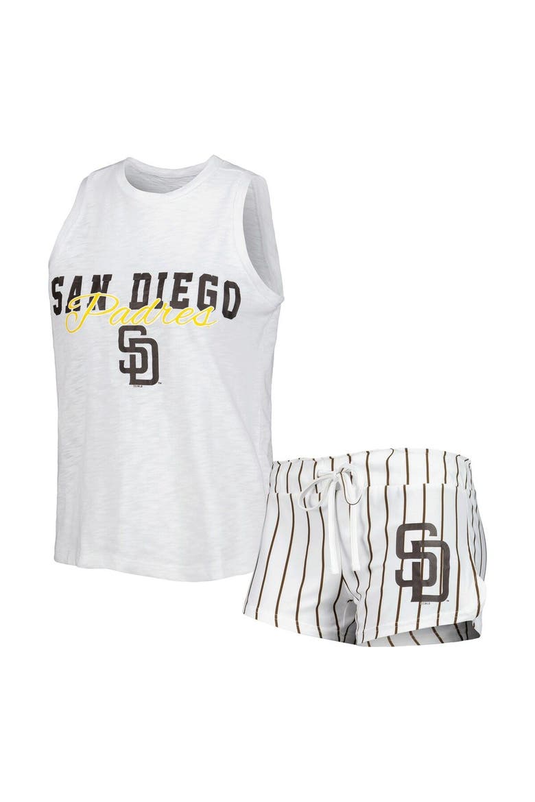 Women's Concepts Sport White San Diego Padres Reel Pinstripe Tank Top & Shorts Sleep Set, Main, color, White
