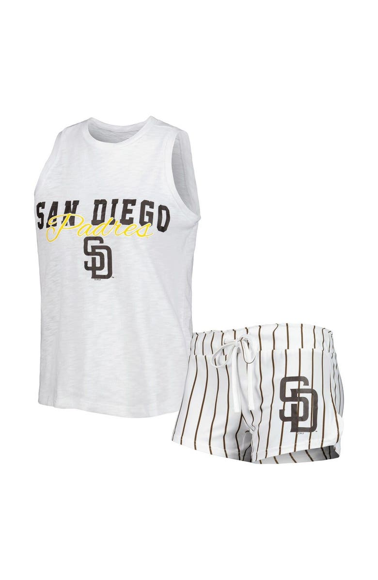 CONCEPTS SPORT Women's Concepts Sport White San Diego Padres Reel Pinstripe Tank Top & Shorts Sleep Set, Main, color, White
