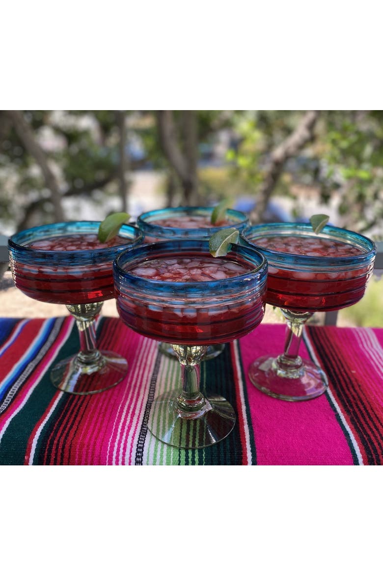 Hand Blown Spiral Design Margarita Glasses (16 oz) - Set of 4, Alternate, color, Aqua