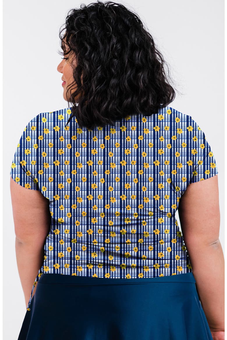 Plus Size Short Sleeve Adele Swim Top, Alternate, color, Sunflower Picnic