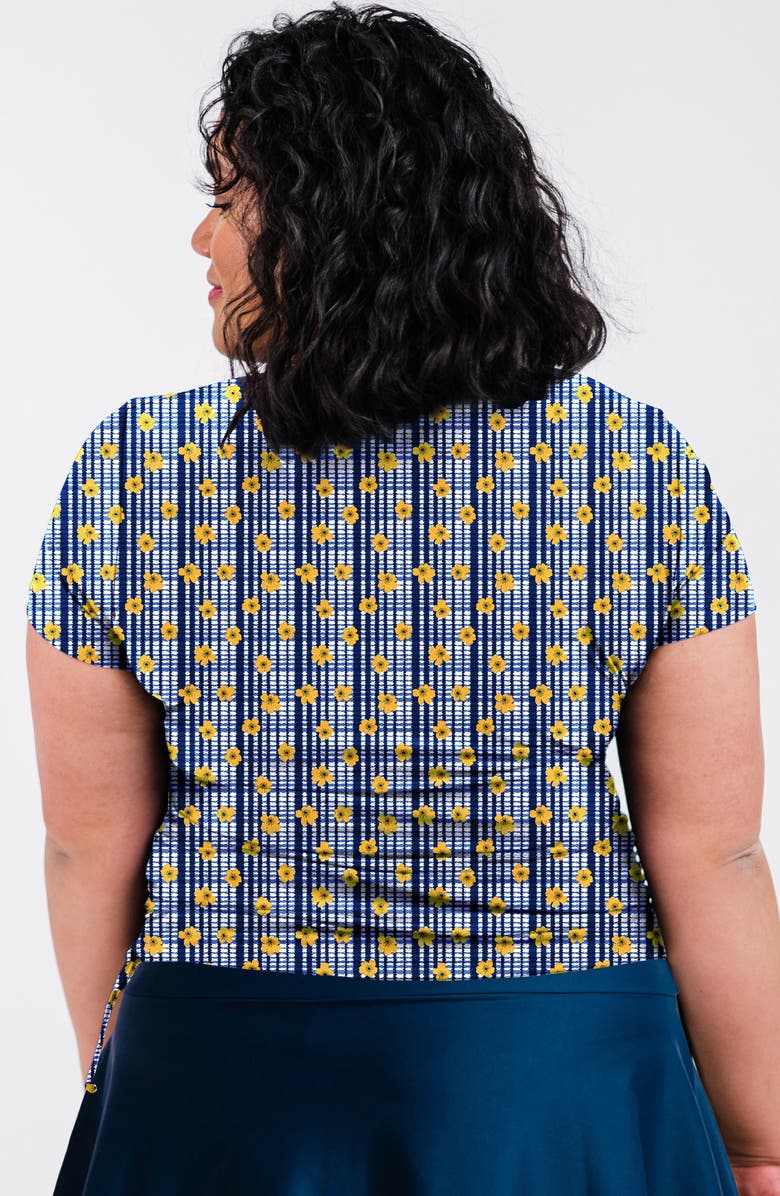 Calypsa Plus Size Short Sleeve Adele Swim Top, Alternate, color, Sunflower Picnic