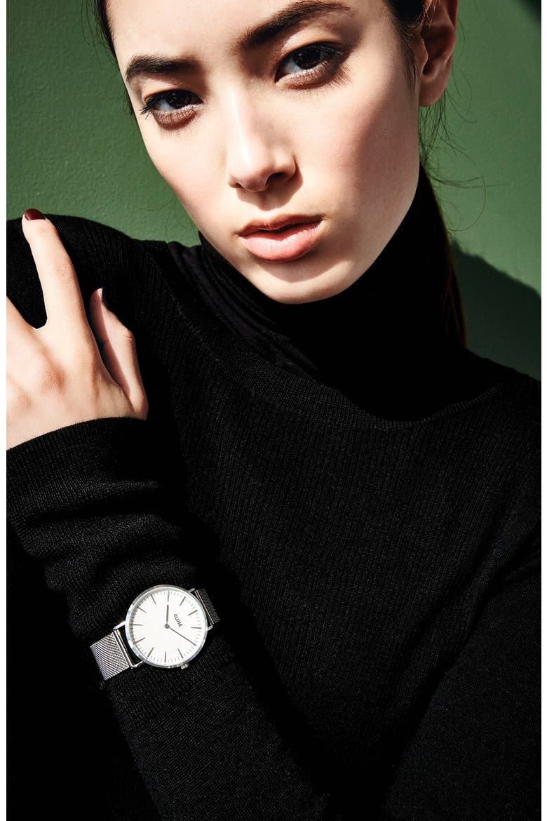 'La Bohème' Mesh Strap Watch, 38mm, Alternate, color, SILVER/ WHITE