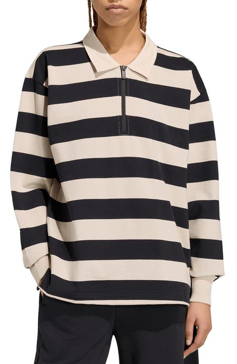 Striped Quarter Zip Cotton Polo