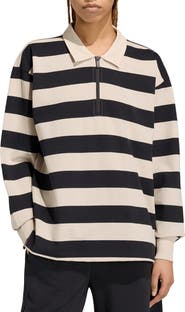 adidas Striped Quarter Zip Cotton Polo