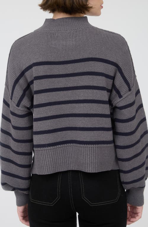 Blu Pepper Stripe Mock Neck Crop Sweater In Gray