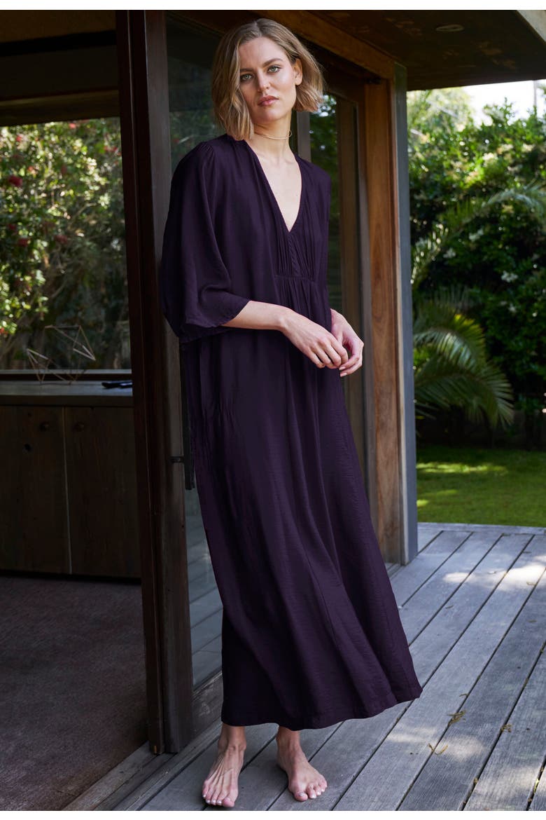 Cupro Rouched Front Caftan, Alternate, color, Aubergine