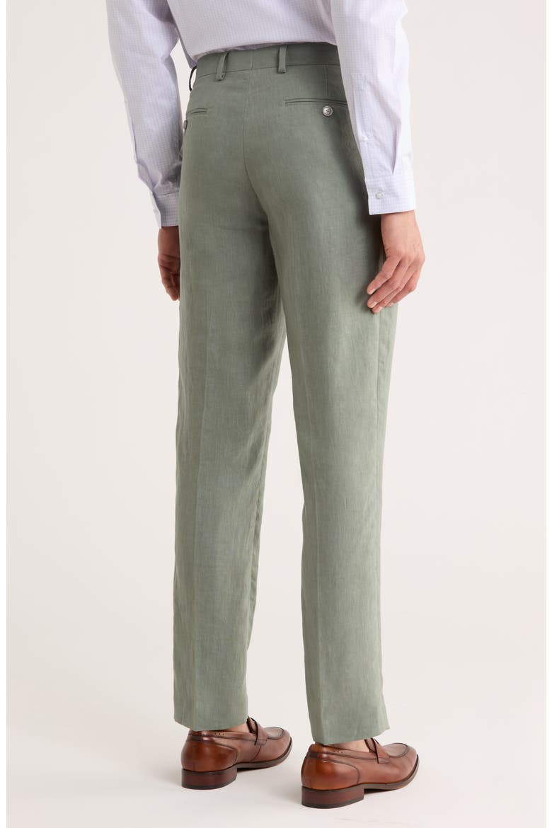Flat Front Linen Trousers, Alternate, color, SAGE PLAIN