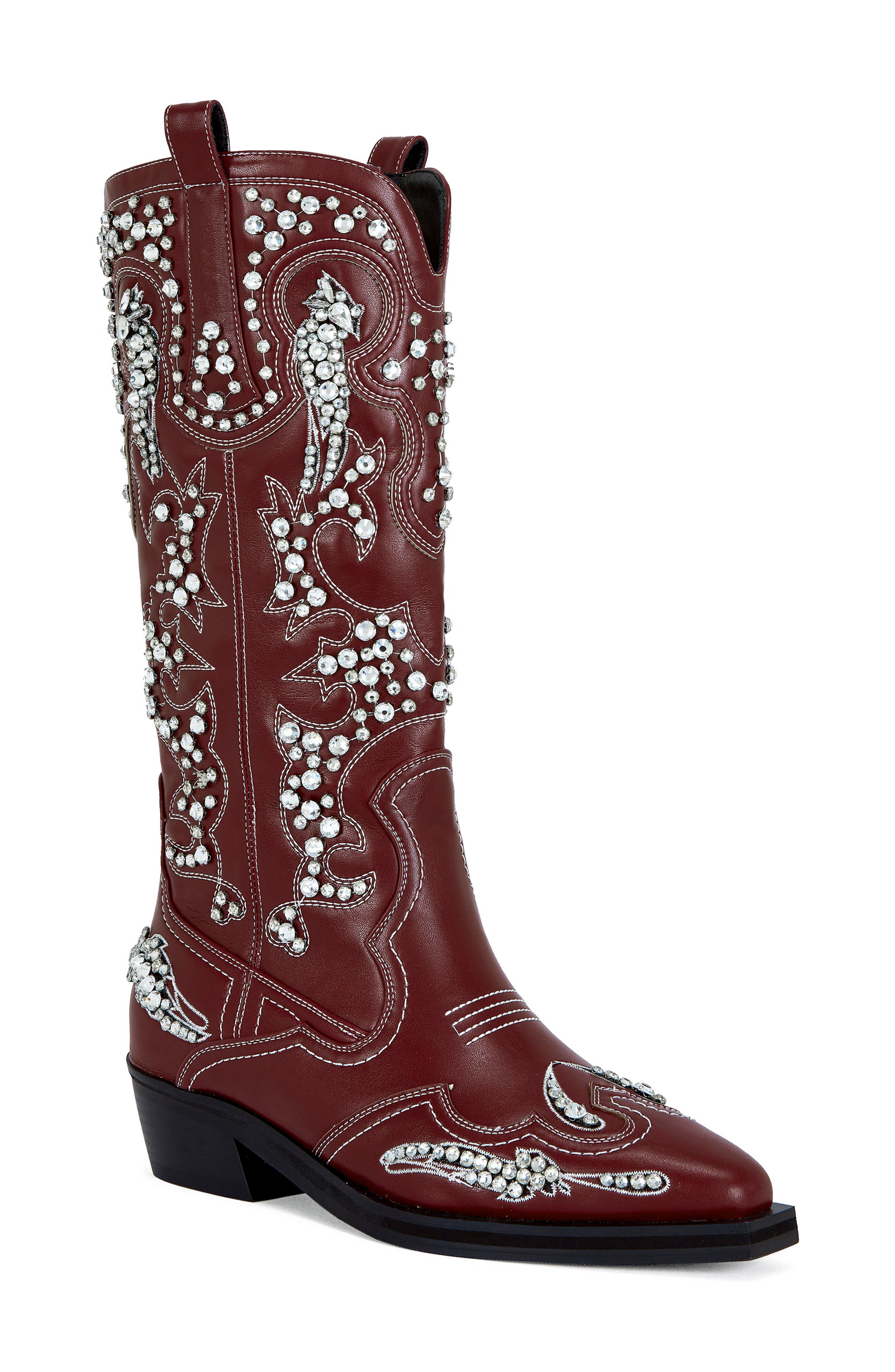 AZALEA WANG Maisie Embellished Western Boot, Main, color, Red