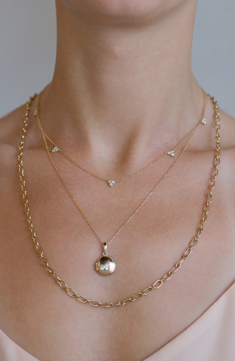 Anzie Cléo Trio Diamond Station Necklace, Alternate, color, Gold