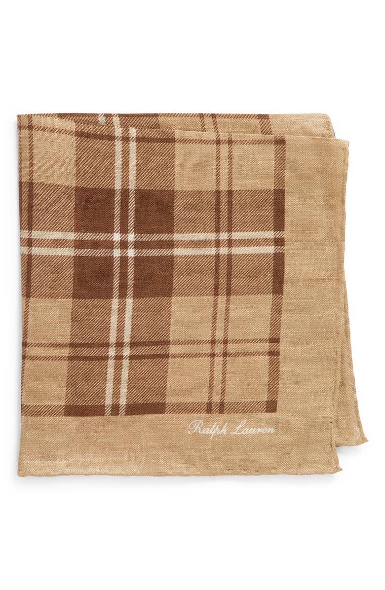 Ralph Lauren Purple Label Plaid Linen Pocket Square, Main, color, 