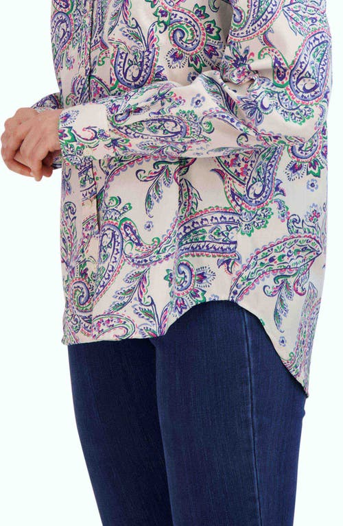 Foxcroft Paisley Print Cotton Blouse In White Multi Paisley