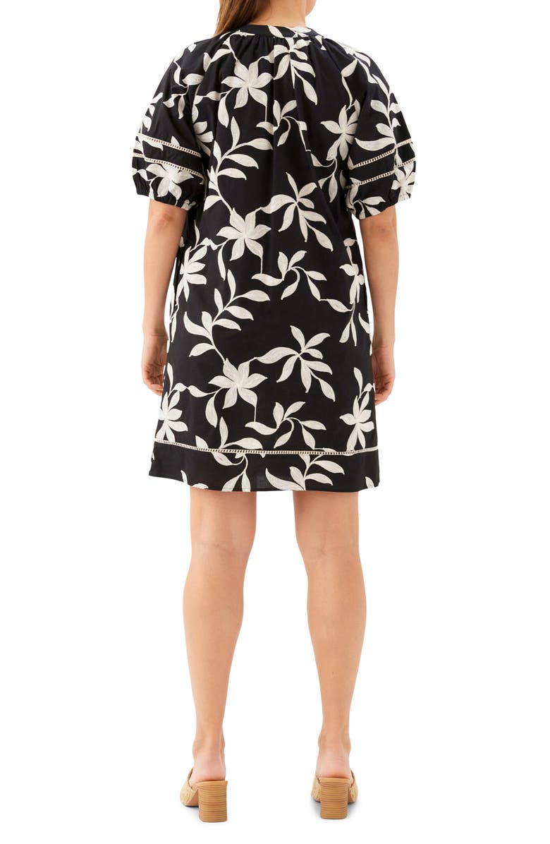 Karen Kane Floral Embroidered Puff Sleeve Cotton Shift Dress, Alternate, color, Black
