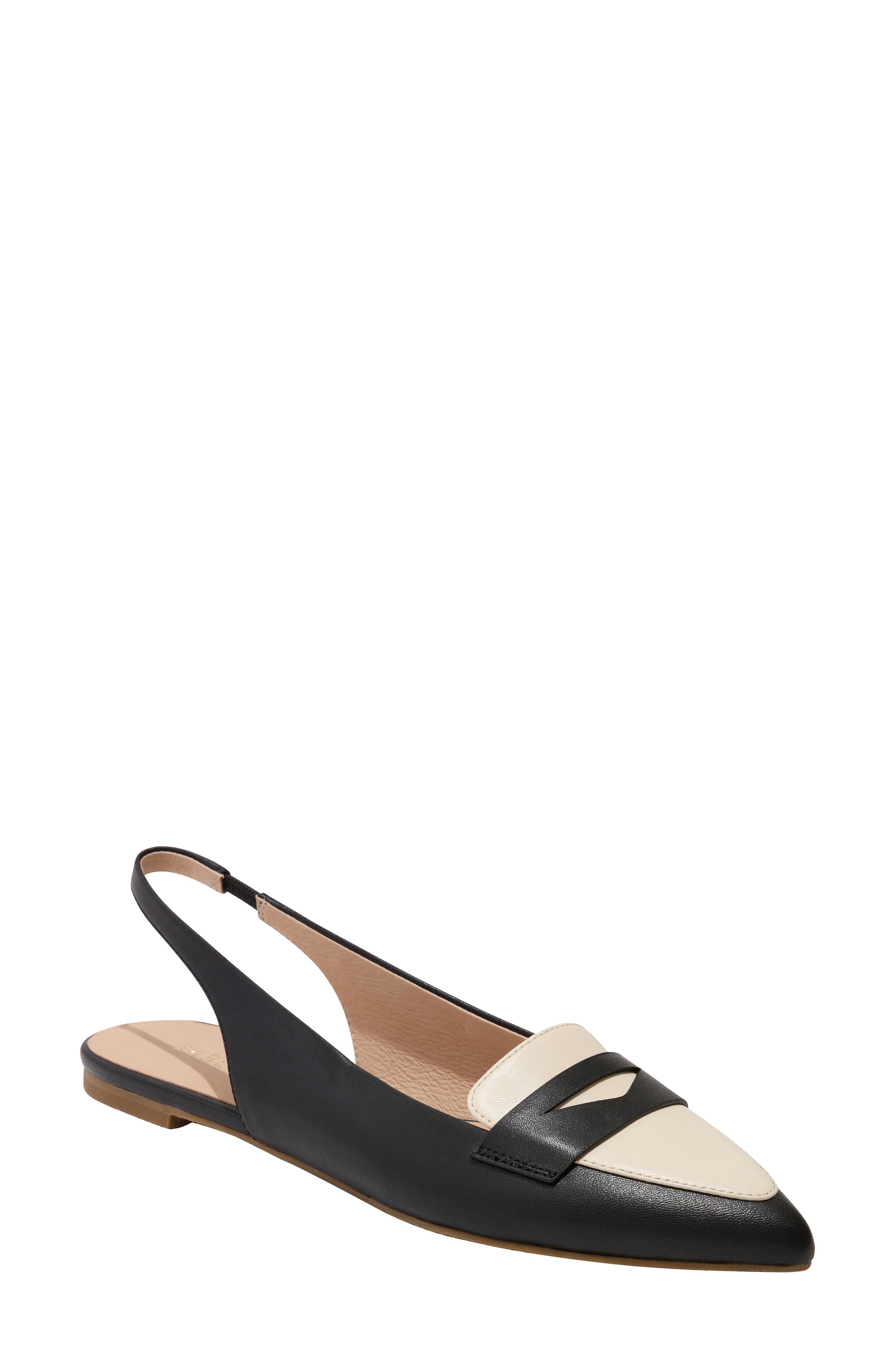 Jack Rogers Pennie Slingback Pointed Toe Flat, Main, color, Black/Ivory