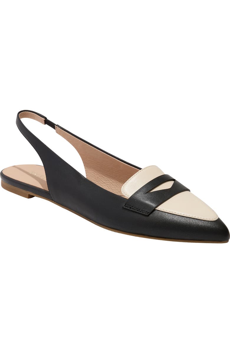 Jack Rogers Pennie Slingback Pointed Toe Flat, Main, color, Black/Ivory