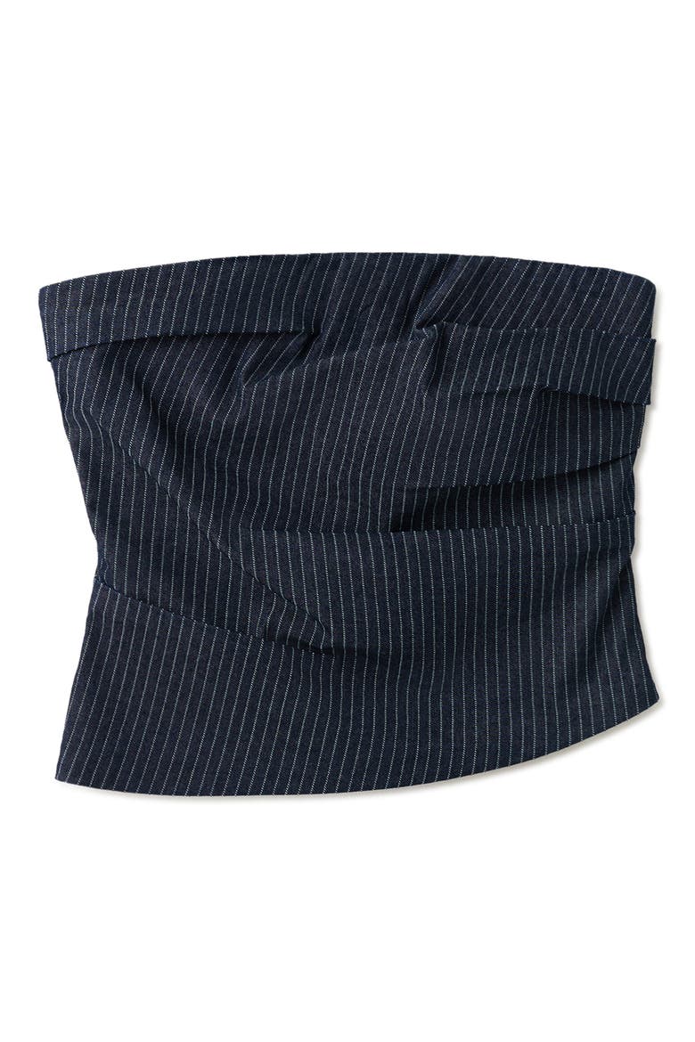 Isola Pinstripe Denim Strapless Top, Alternate, color, INDIGO BLUE