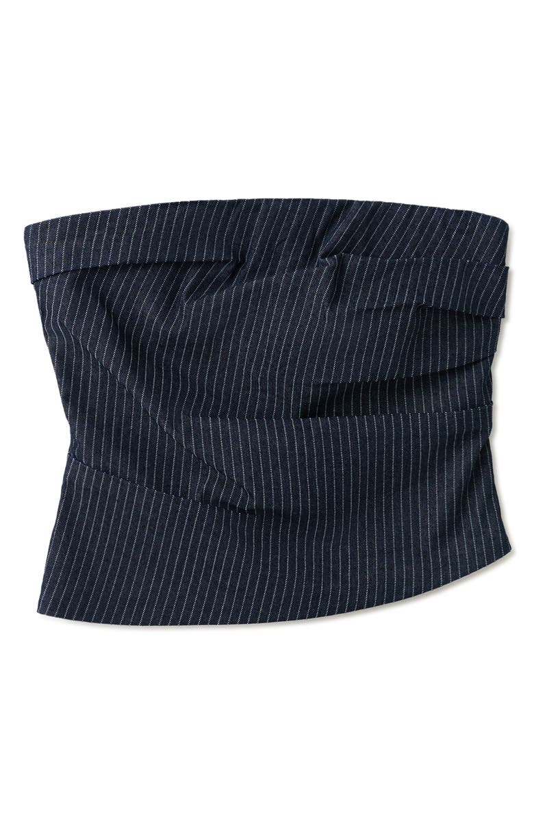 MANGO Isola Pinstripe Denim Strapless Top, Alternate, color, Indigo Blue