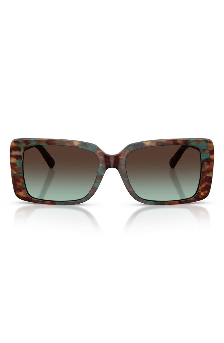 Tiffany & Co. 55mm Gradient Rectangular Sunglasses, Main, color, Brown Tiffany Havana / Azure