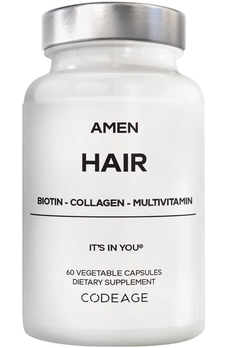 Amen Hair Vitamins, 10,000 mcg Biotin, Collagen Supplement, Main, color, White