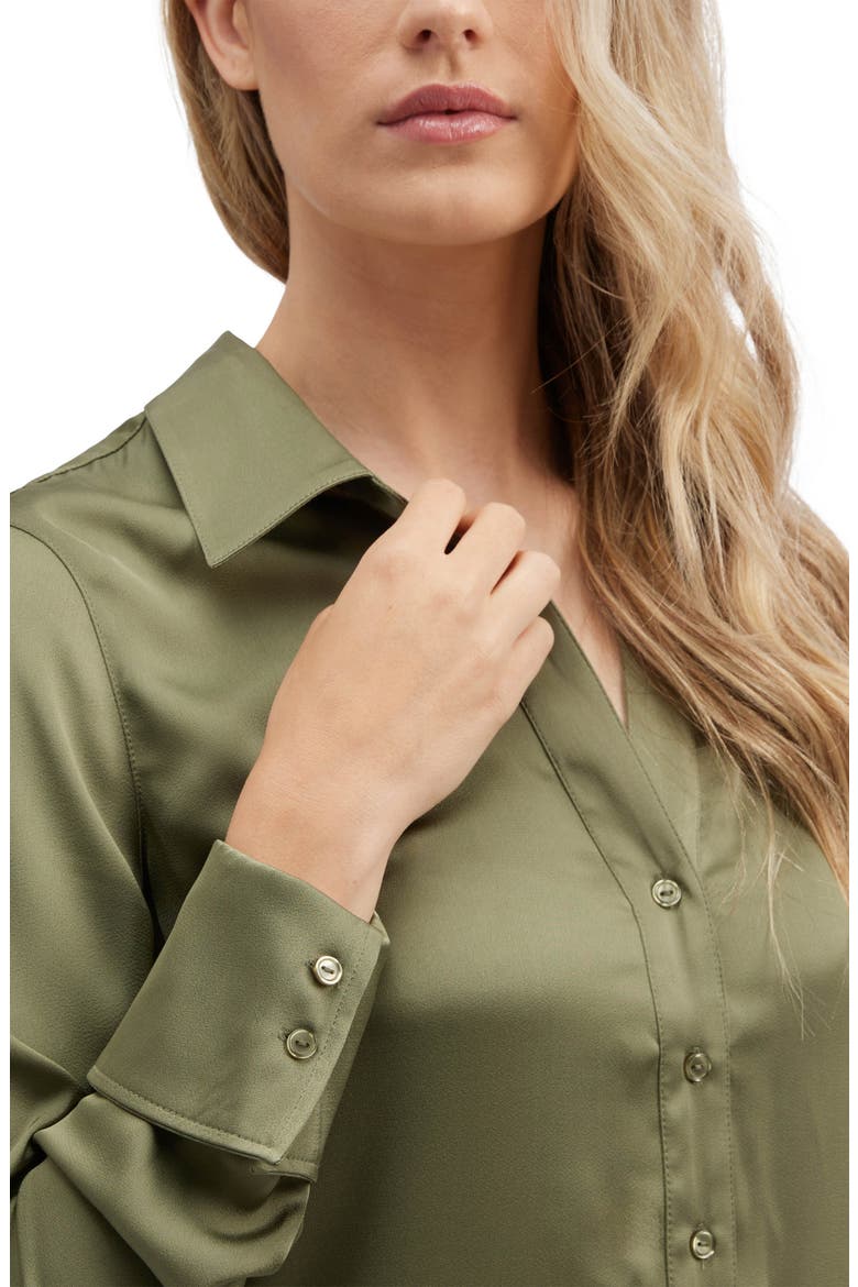 Satin Button-Up Shirt, Alternate, color, OLIVE