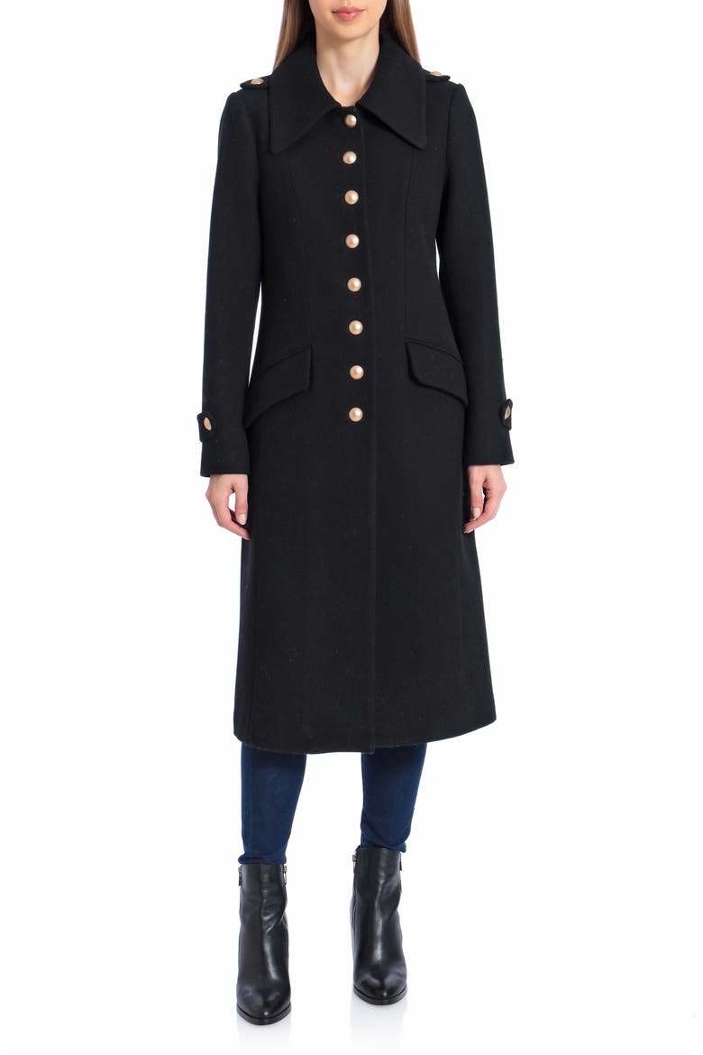 Wool Blend Fit & Flare Coat, Alternate, color, BLACK
