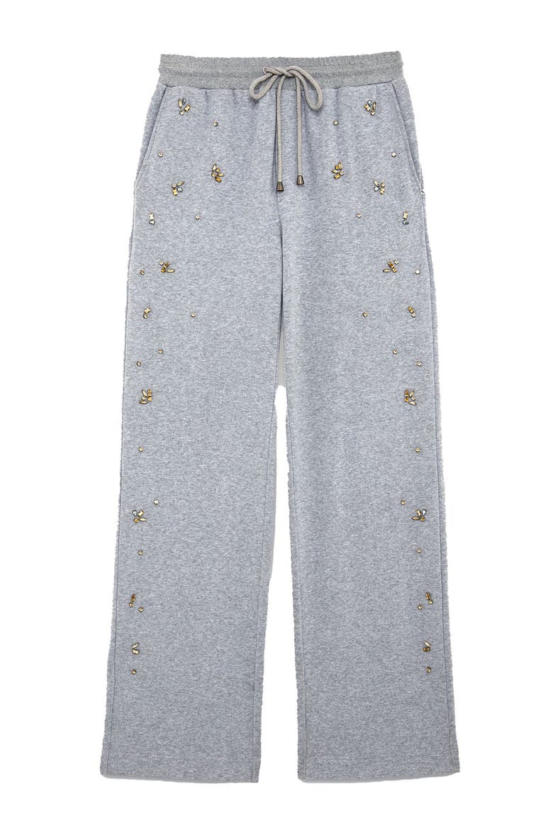 Cotton Jogger Trousers With Strass And Drawstring, Alternate, color, Grey
