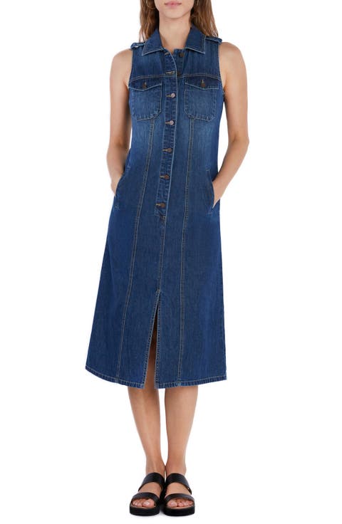 ワンピース COLLARED DENIM MIDI DRESS Denim Diamante Bow Collared Mini Dress – self-portrait