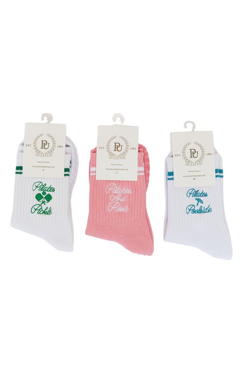Pilates University 1883 Assorted 3-pack Country Club Nonslip Grip Crew Socks In Multi