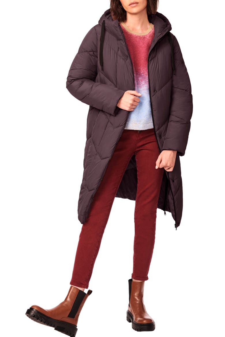 Angle Alley Water Resistant Longline Puffer Coat, Alternate, color, SHALE BROWN