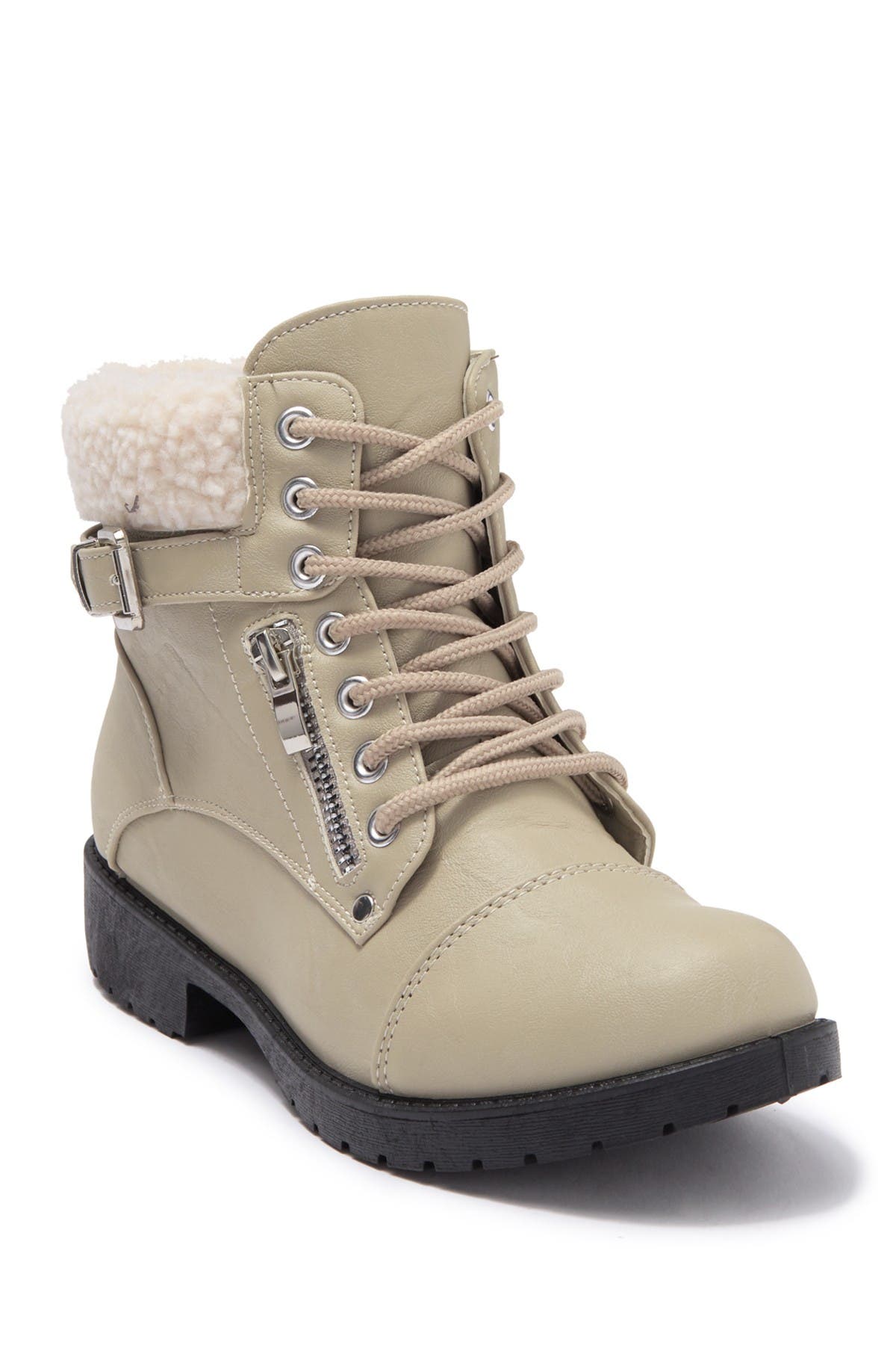 WANTED FOOTWEAR Combat Boot With Faux Shearling Trim, Main, color, 