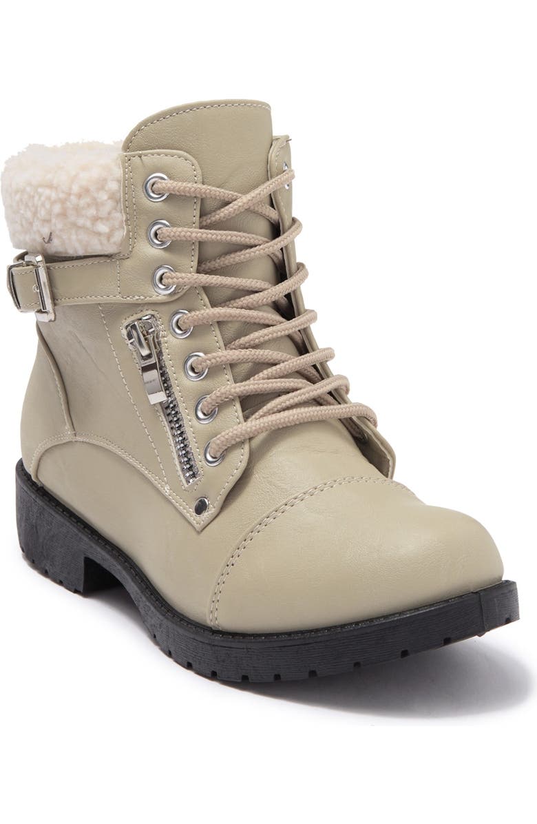 WANTED FOOTWEAR Combat Boot With Faux Shearling Trim, Main, color,