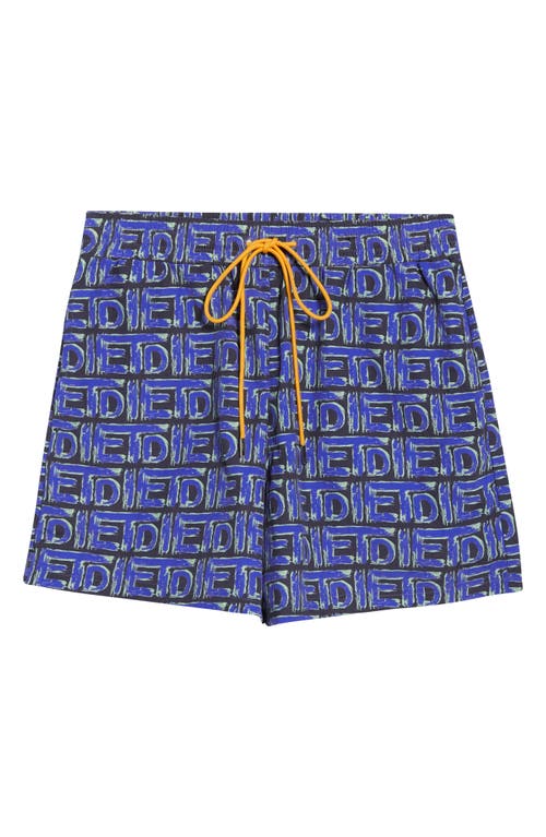 Diet Starts Monday Scribble Drawstring Nylon Shorts In Blue