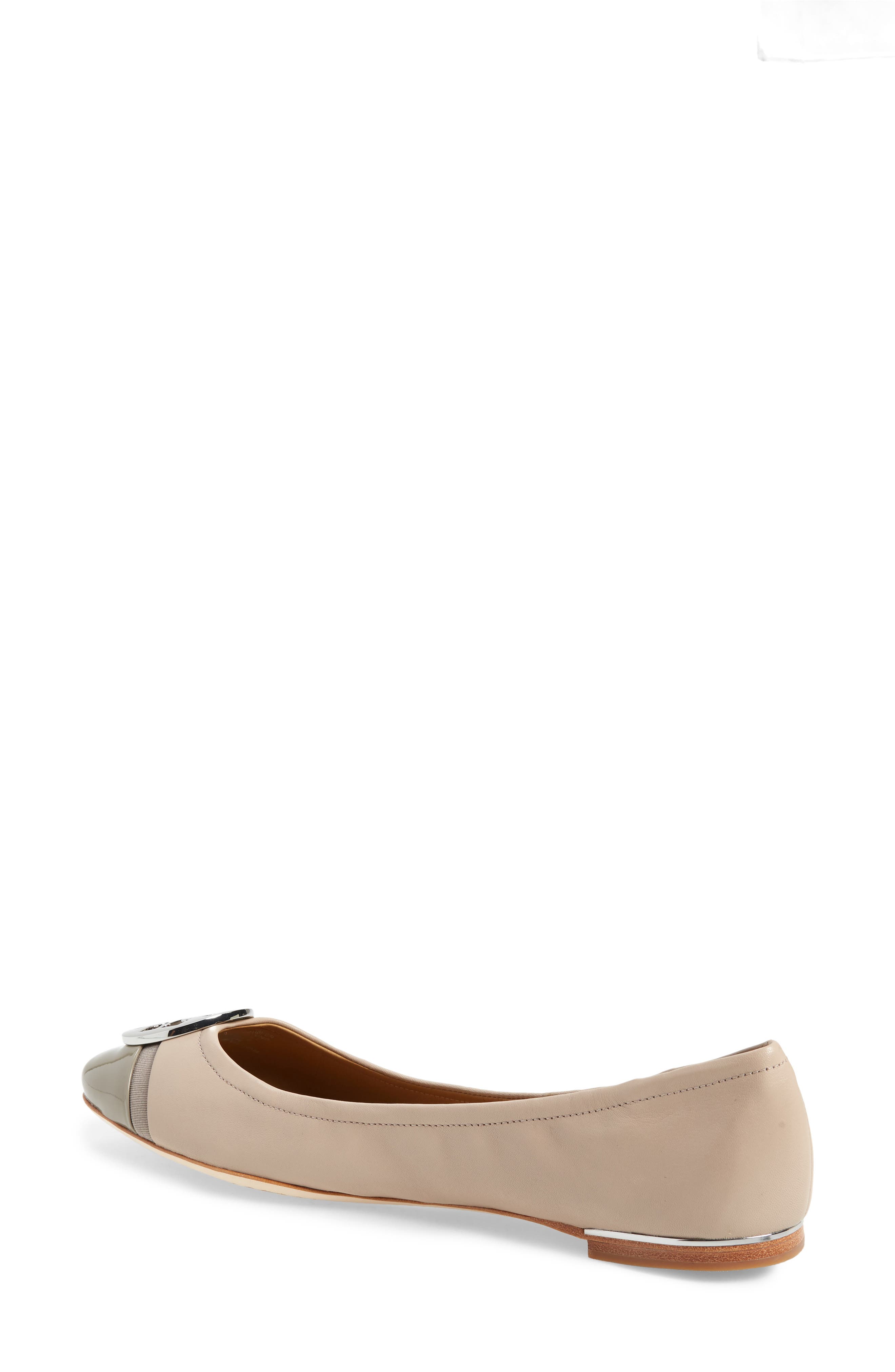 Minnie Logo Medallion Cap Toe Ballet Flat, Alternate, color, LIGHT TAUPE / GRAY HERON