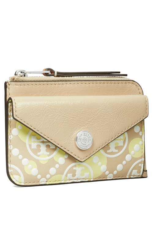 Tory Burch T Monogram Leather Card Case In Khaki Sand